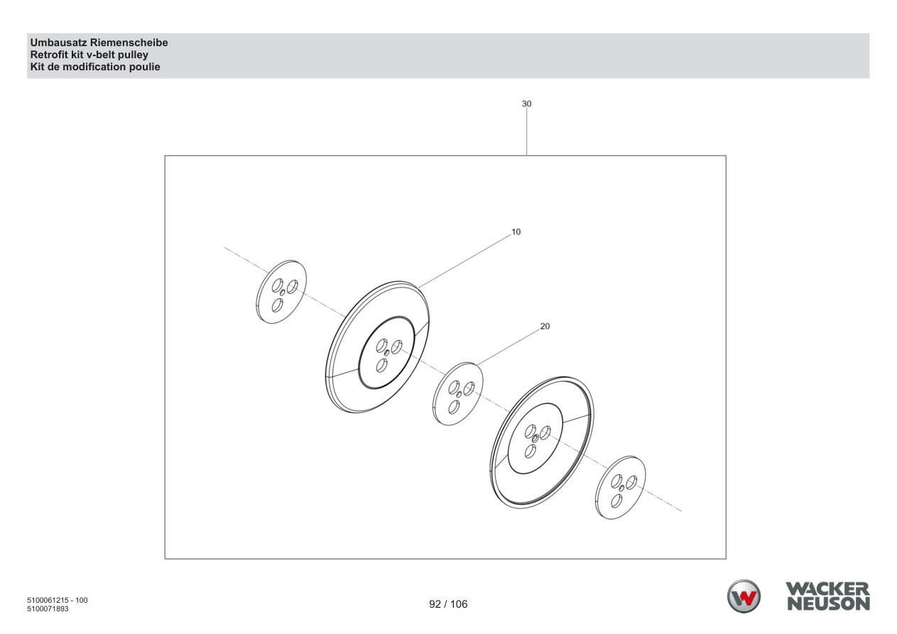 Wacker Neuson BPS1550 Vibratory Plate Retrofit kit v-belt pulley parts diagram