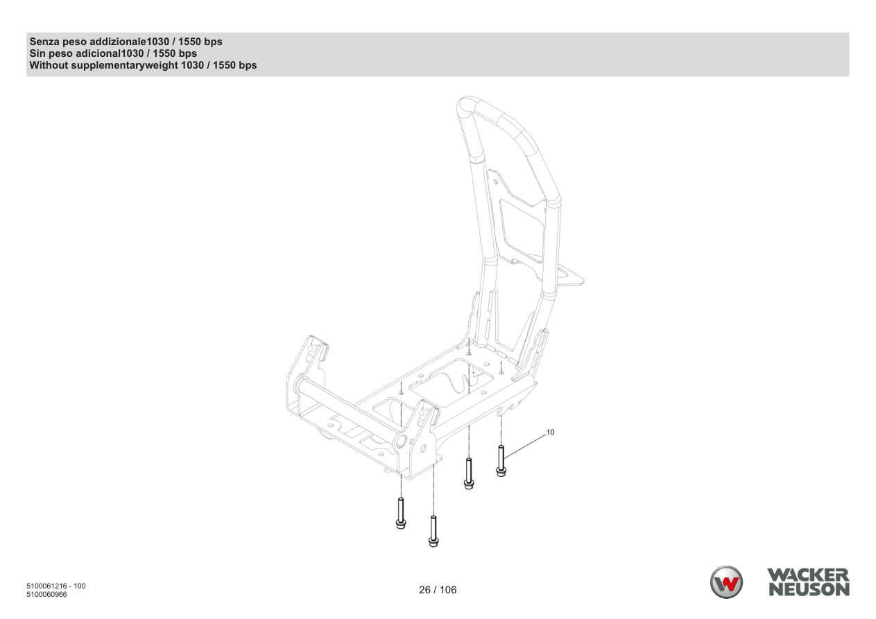 Wacker Neuson BPS1550 Vibratory Plate Without additional weight 1030 / 1550 bps parts diagram