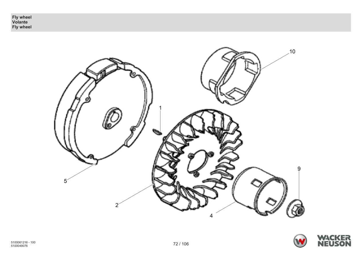 Wacker Neuson BPS1550 Vibratory Plate Fly wheel parts diagram
