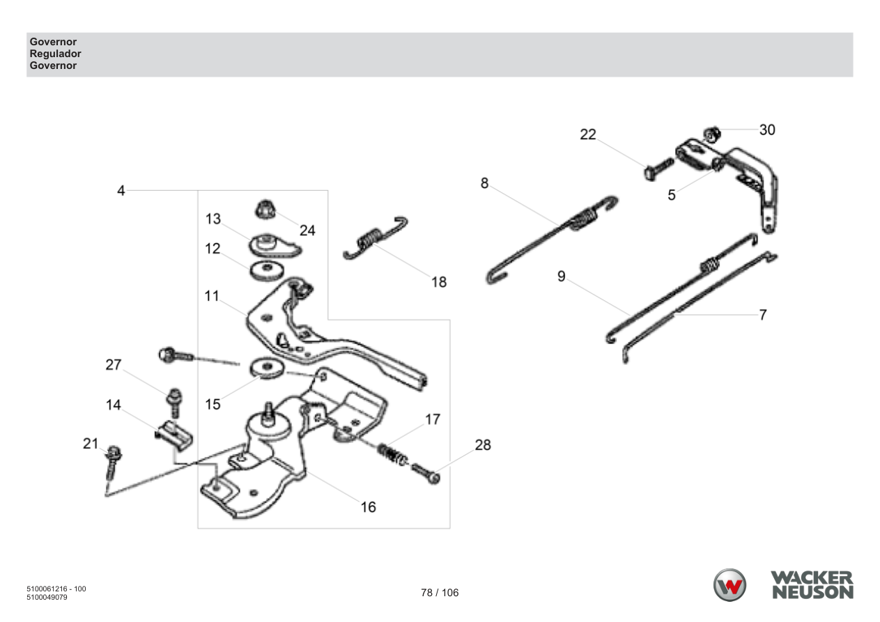 Wacker Neuson BPS1550 Vibratory Plate Governor parts diagram