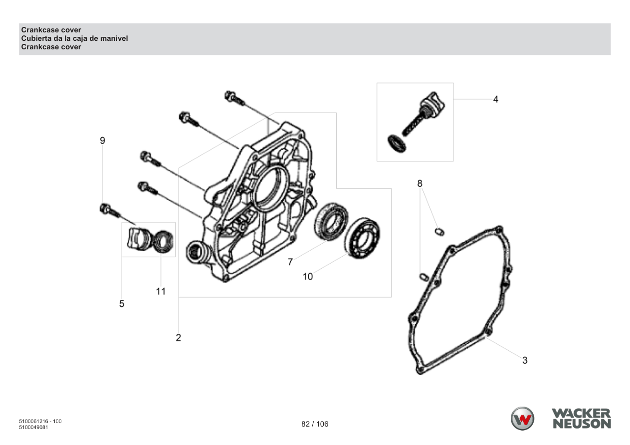 Wacker Neuson BPS1550 Vibratory Plate Crankcase cover parts diagram