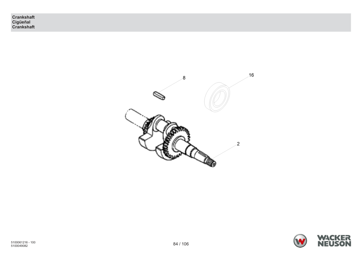 Wacker Neuson BPS1550 Vibratory Plate Crankshaft parts diagram