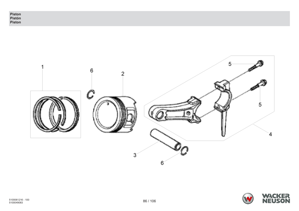 Wacker Neuson BPS1550 Vibratory Plate Piston parts diagram