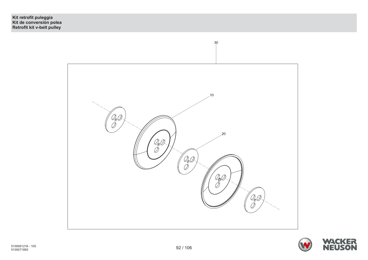Wacker Neuson BPS1550 Vibratory Plate Pulley retrofit kit parts diagram