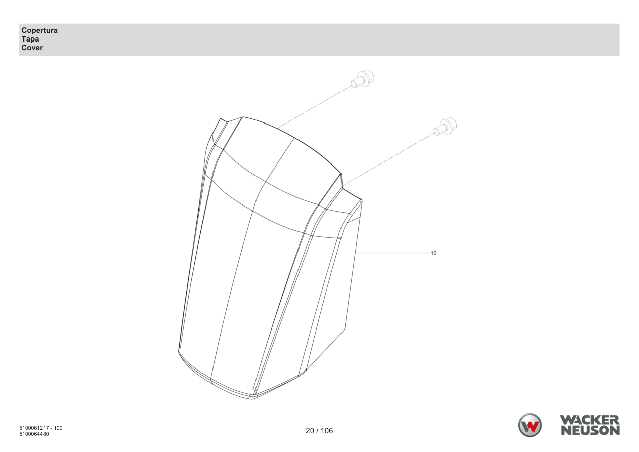 Wacker Neuson BPS2050 Vibratory Plate Cover parts diagram