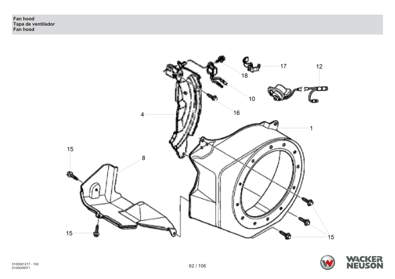 Wacker Neuson BPS2050 Vibratory Plate Fan hood parts diagram