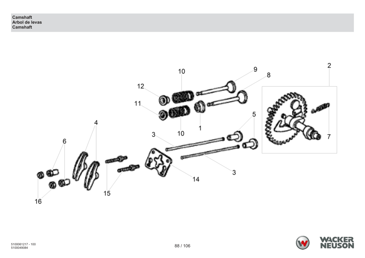 Wacker Neuson BPS2050 Vibratory Plate Camshaft parts diagram