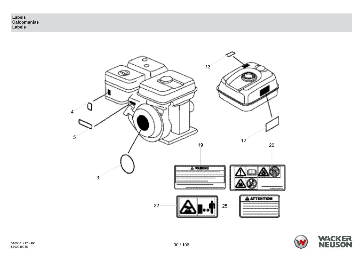 Wacker Neuson BPS2050 Vibratory Plate Labels parts diagram