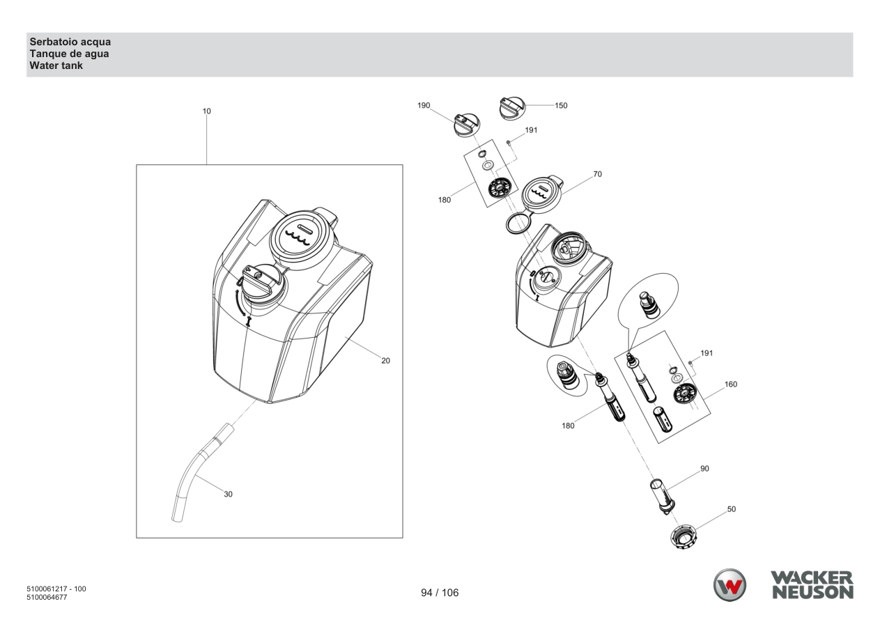 Wacker Neuson BPS2050 Vibratory Plate Water tank parts diagram