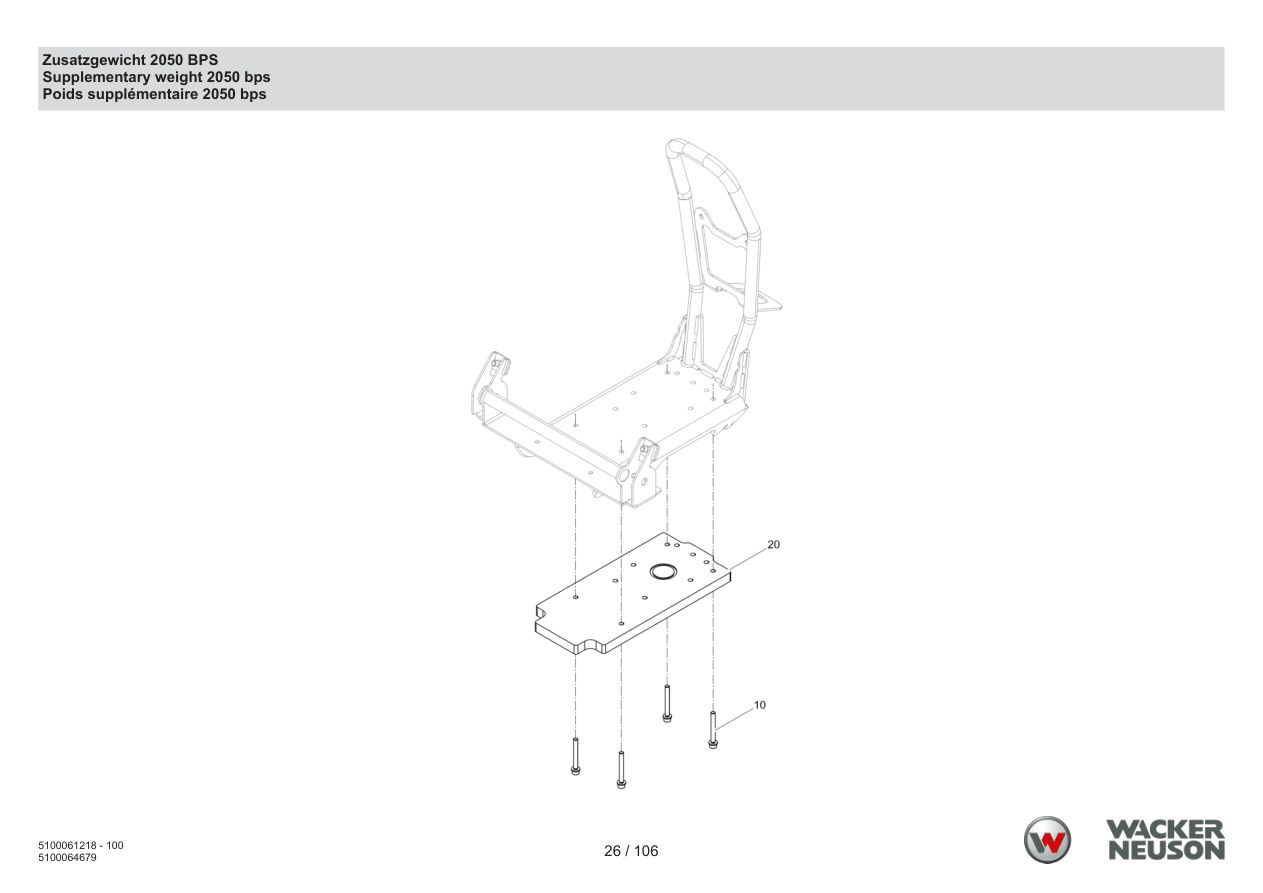 Wacker Neuson BPS2050 Vibratory Plate Additional weight 2050 BPS parts diagram