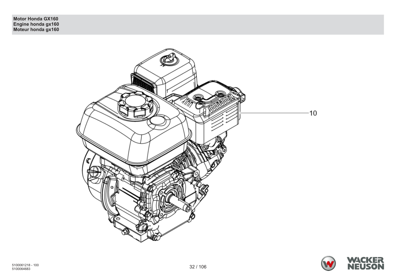 Wacker Neuson BPS2050 Vibratory Plate Motor Honda GX160 parts diagram