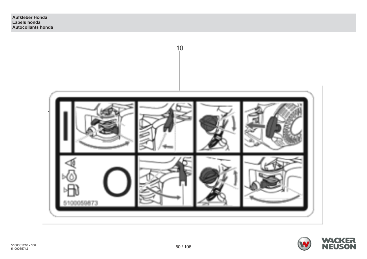 Wacker Neuson BPS2050 Vibratory Plate Decal Honda parts diagram