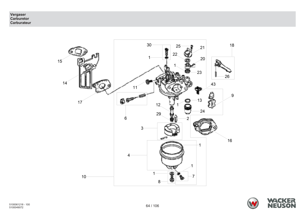 Wacker Neuson BPS2050 Vibratory Plate Carburetor parts diagram