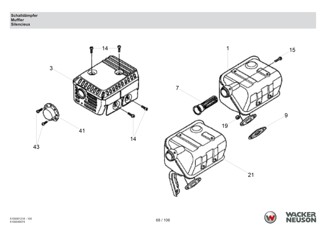 Wacker Neuson BPS2050 Vibratory Plate Muffler parts diagram