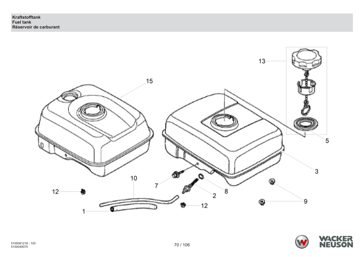 Wacker Neuson BPS2050 Vibratory Plate Fuel tank parts diagram