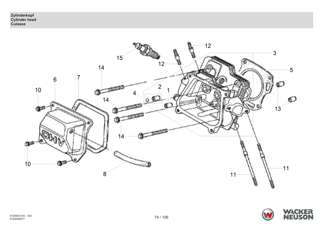 Wacker Neuson BPS2050 Vibratory Plate Cylinder head parts diagram