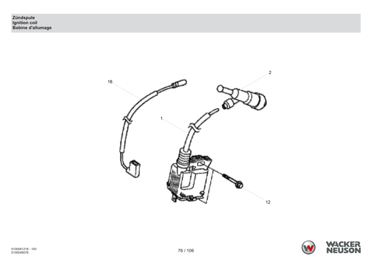 Wacker Neuson BPS2050 Vibratory Plate Ignition coil parts diagram