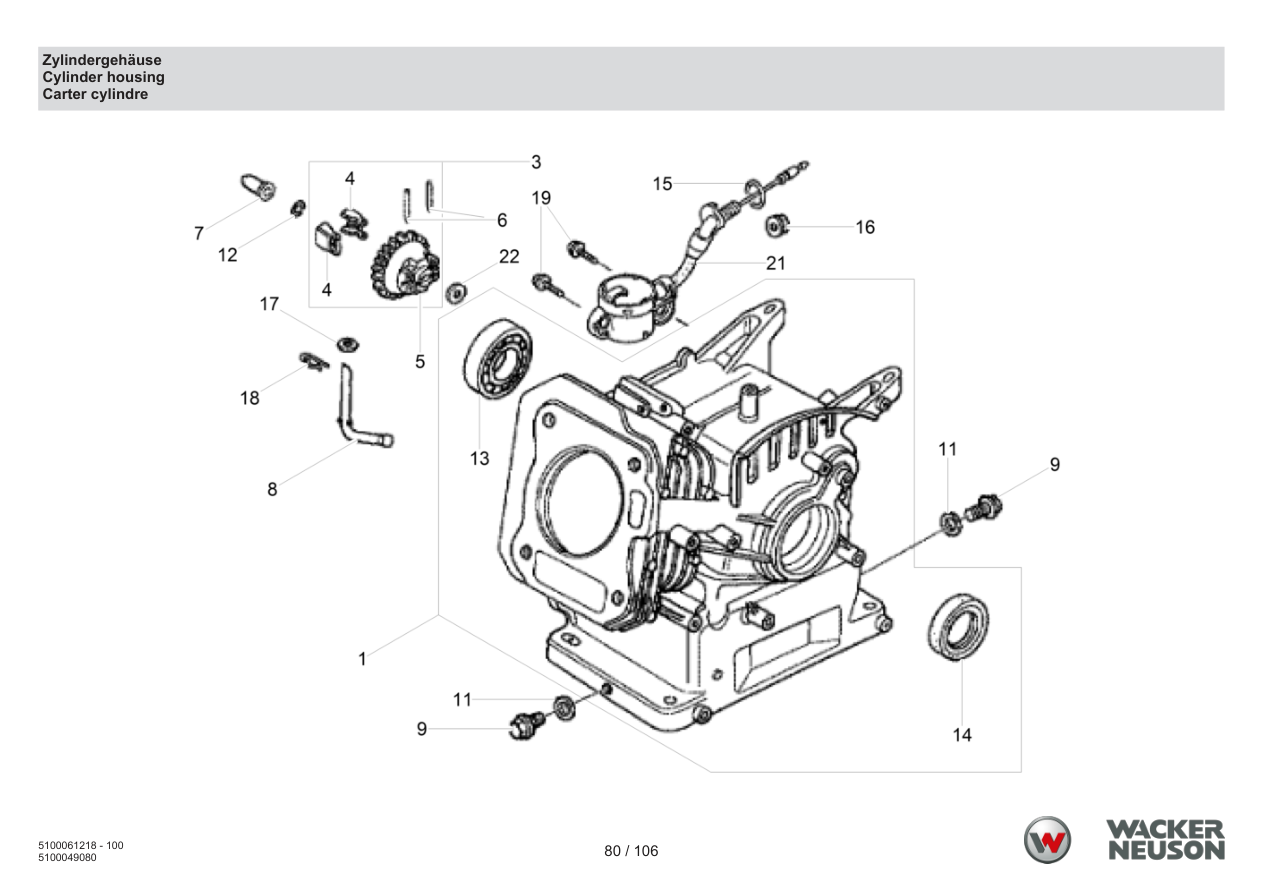 Wacker Neuson BPS2050 Vibratory Plate Cylinder housing parts diagram