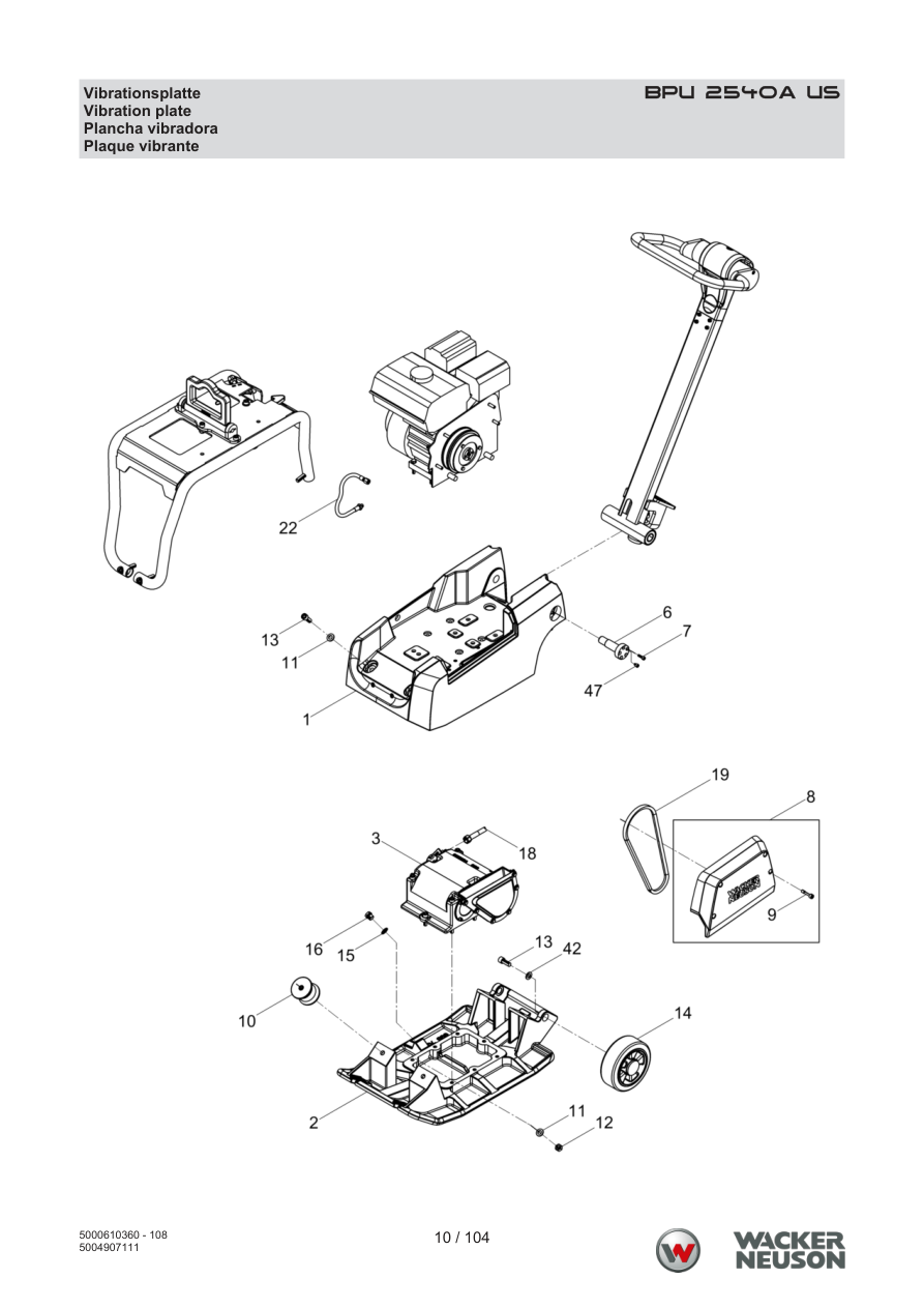 Wacker Neuson BPU2540 Vibratory Plate BPU 2540A US Vibratory plate parts diagram