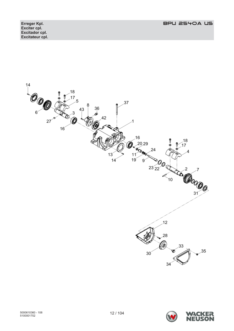 Wacker Neuson BPU2540 Vibratory Plate Exciter cpl. parts diagram