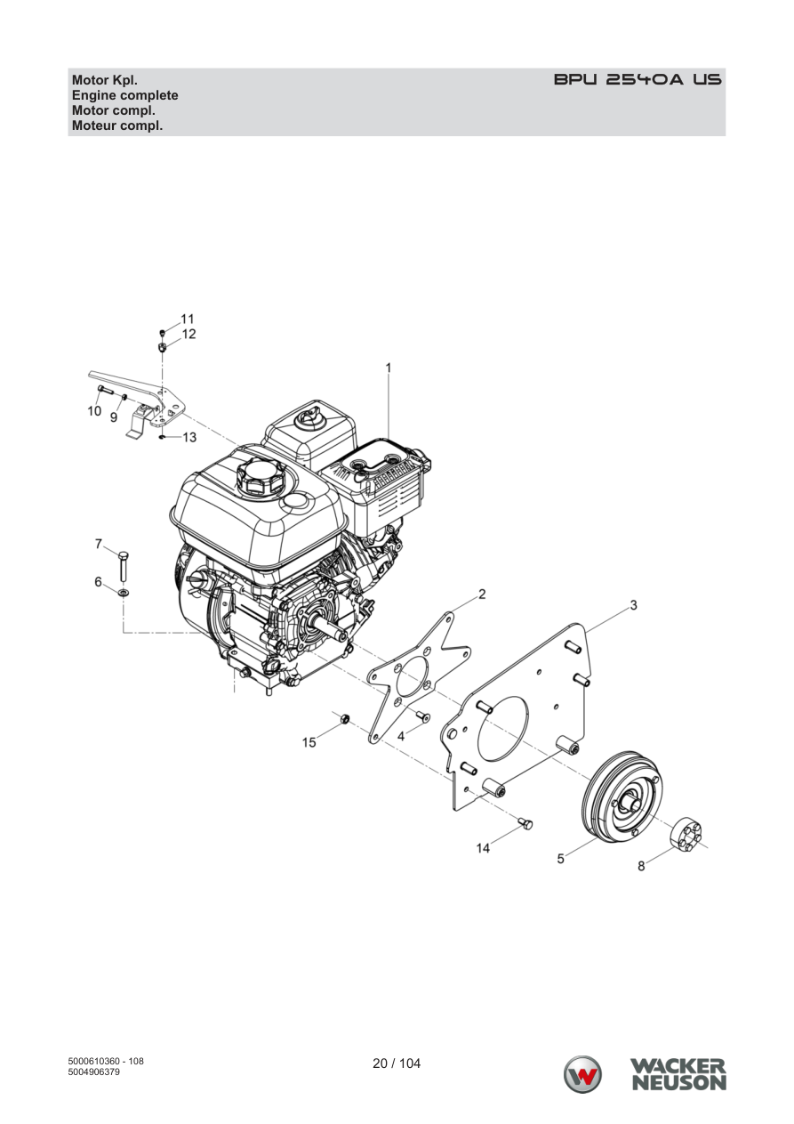 Wacker Neuson BPU2540 Vibratory Plate Engine complete parts diagram