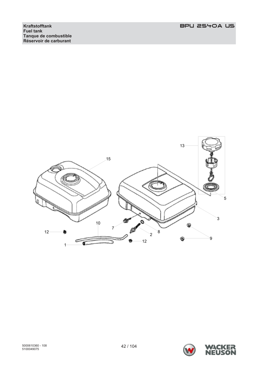 Wacker Neuson BPU2540 Vibratory Plate BPU 2540A US Fuel Tank parts diagram