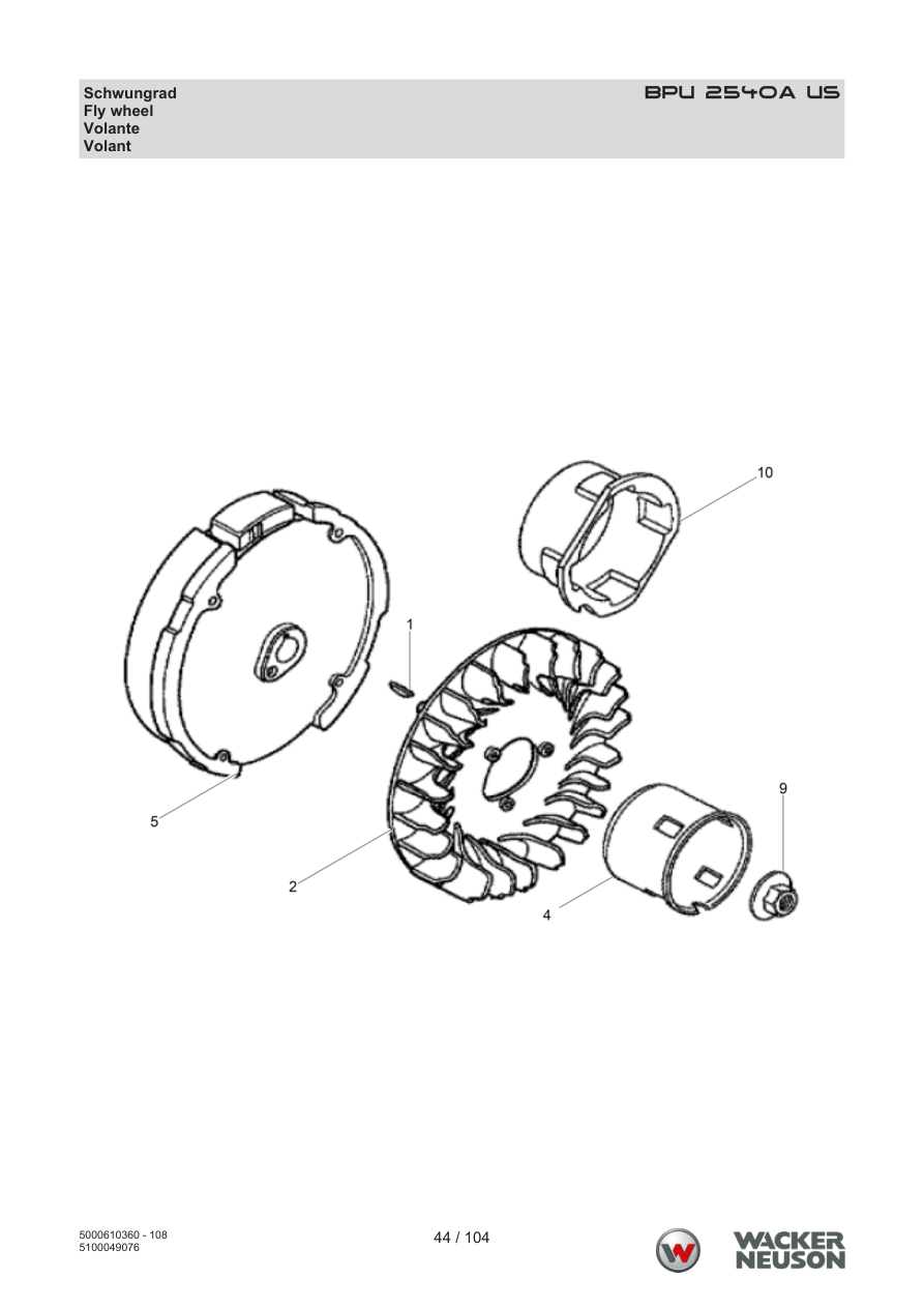 Wacker Neuson BPU2540 Vibratory Plate BPU 2540A US Flywheel parts diagram