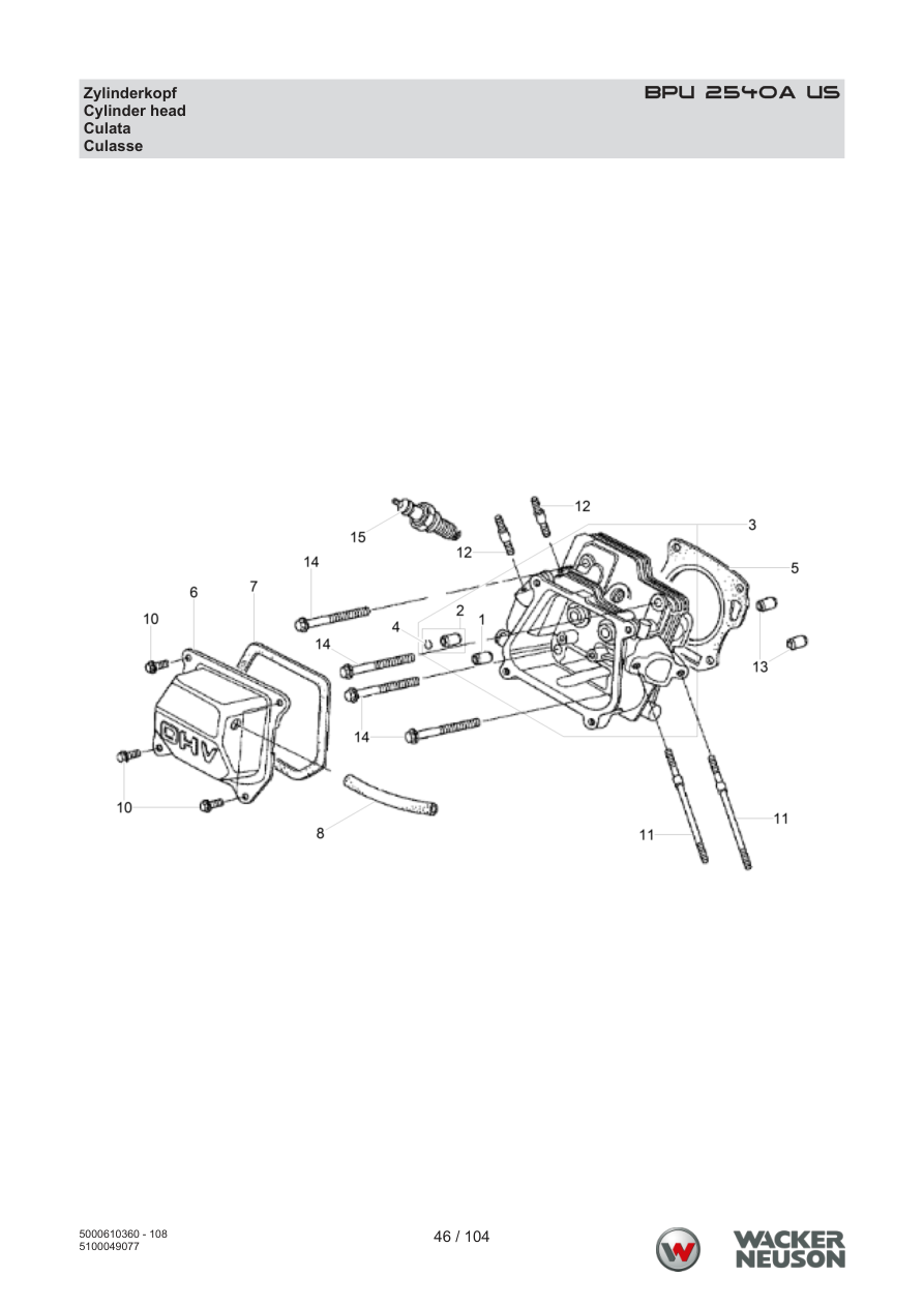 Wacker Neuson BPU2540 Vibratory Plate BPU 2540A US Cylinder head parts diagram