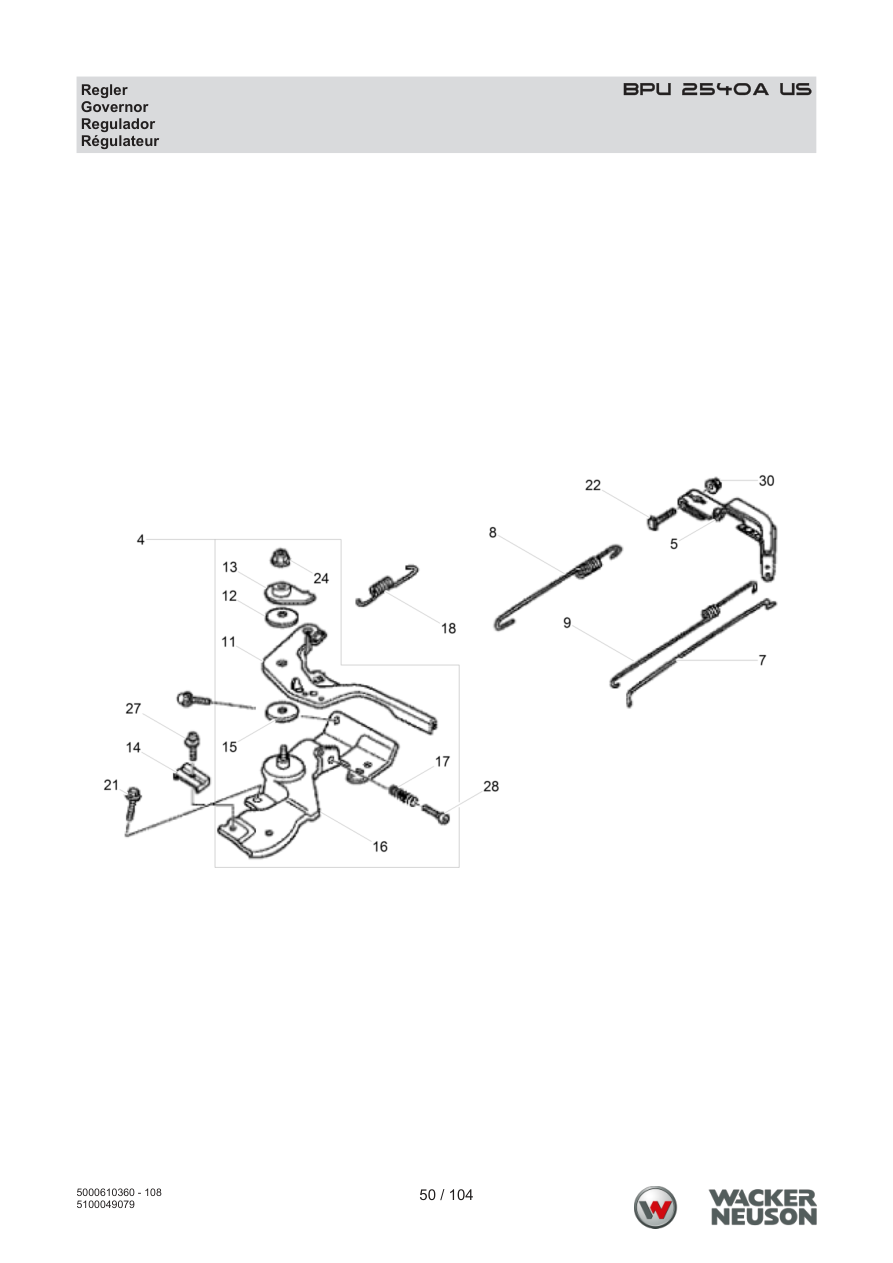 Wacker Neuson BPU2540 Vibratory Plate BPU 2540A US Governor parts diagram