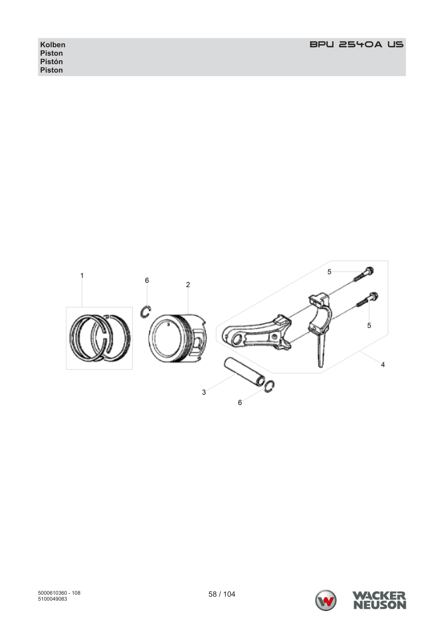 Wacker Neuson BPU2540 Vibratory Plate BPU 2540A US Piston parts diagram