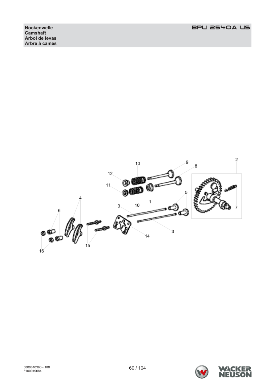 Wacker Neuson BPU2540 Vibratory Plate BPU 2540A US Camshaft parts diagram