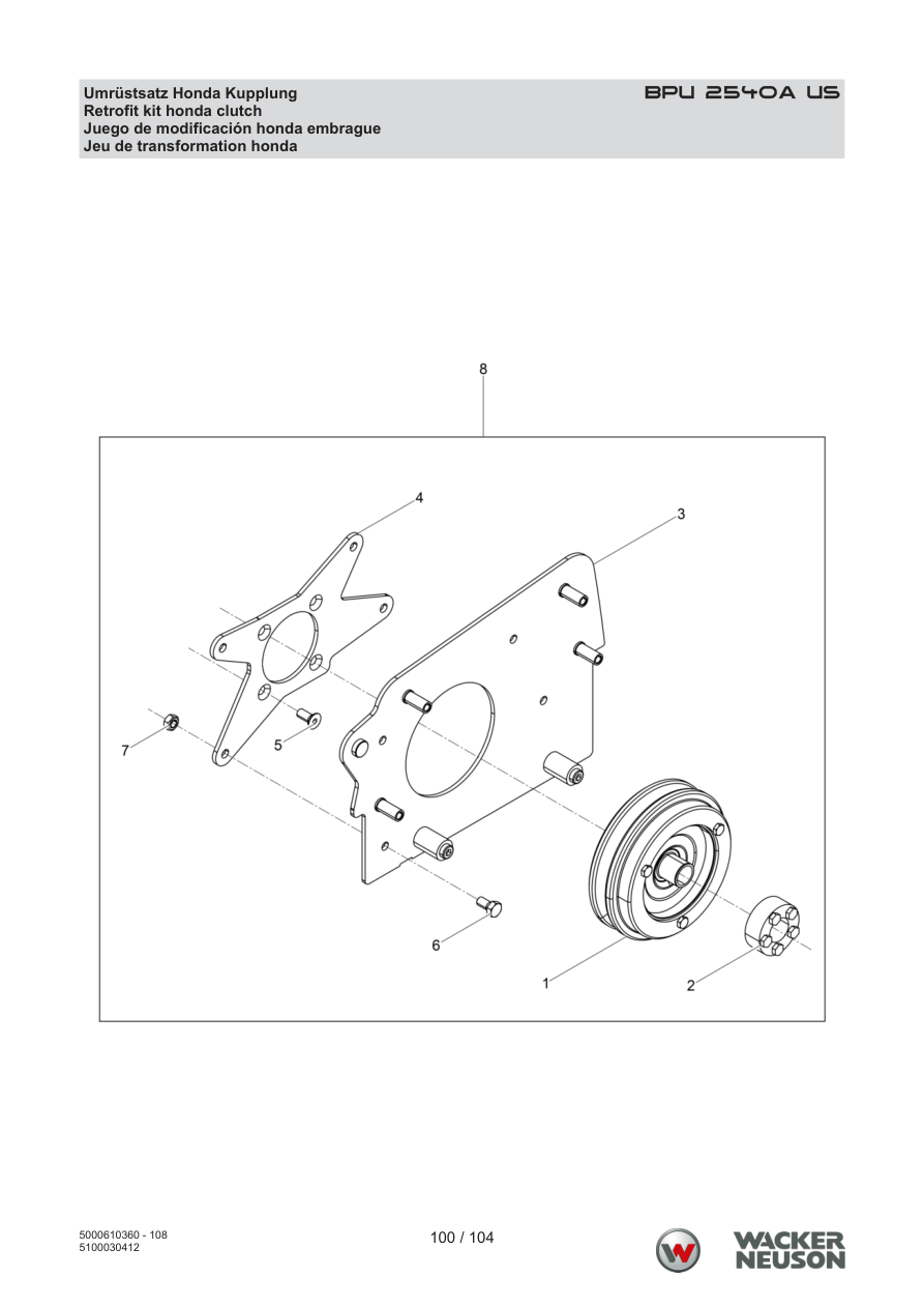 Wacker Neuson BPU2540 Vibratory Plate Retrofit kit honda clutch parts diagram