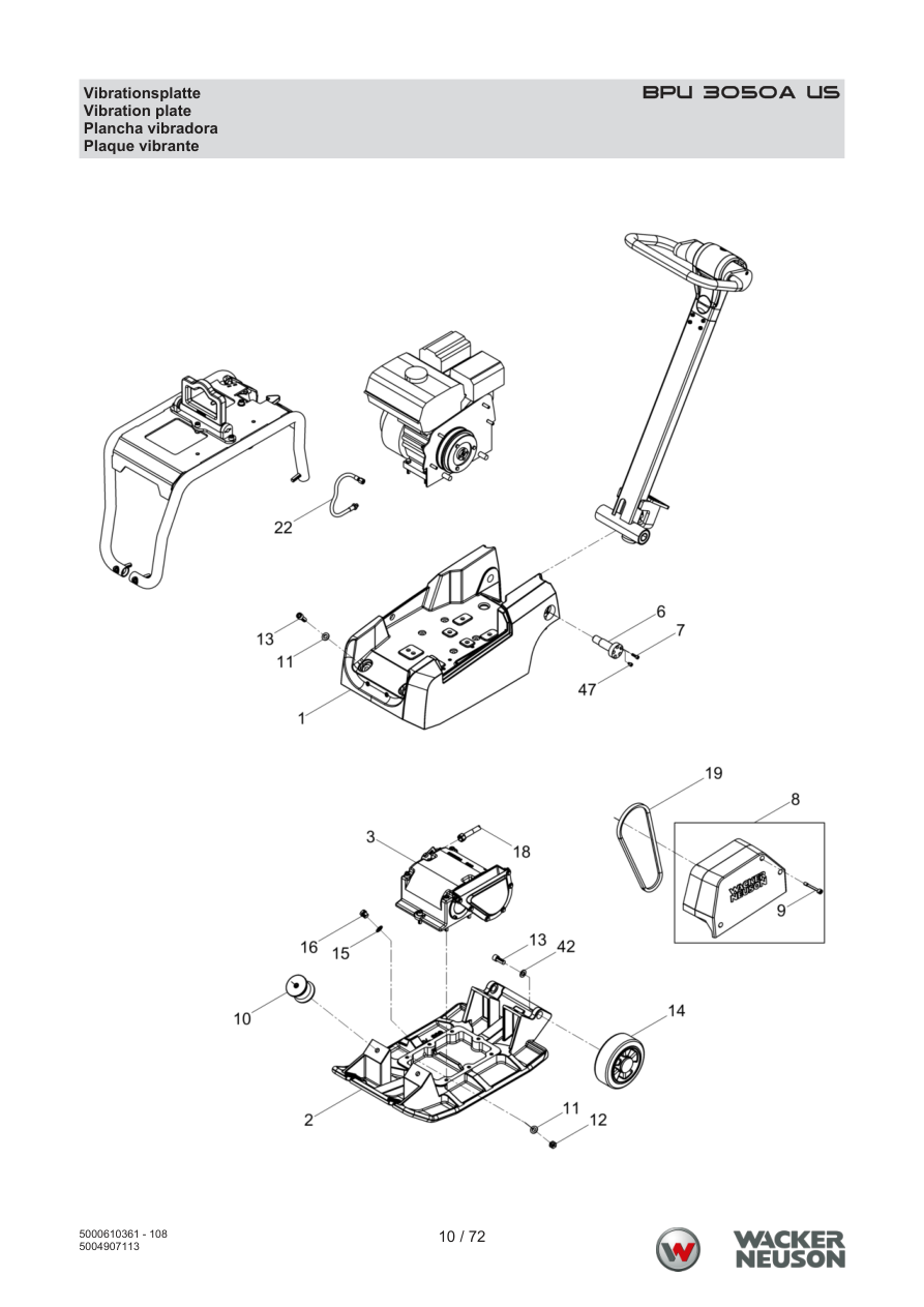 Wacker Neuson BPU3050 Vibratory Plate BPU 3050A US Vibratory plate parts diagram