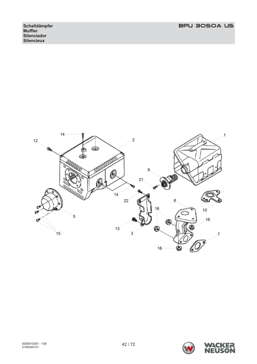 Wacker Neuson BPU3050 Vibratory Plate Muffler parts diagram