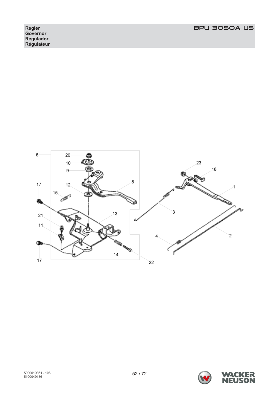 Wacker Neuson BPU3050 Vibratory Plate BPU 3050A US Governor parts diagram