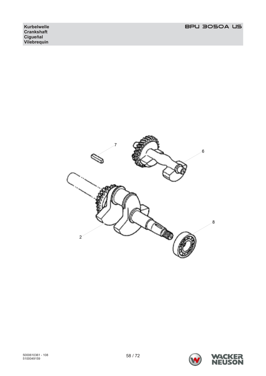 Wacker Neuson BPU3050 Vibratory Plate BPU 3050A US Crankshaft parts diagram