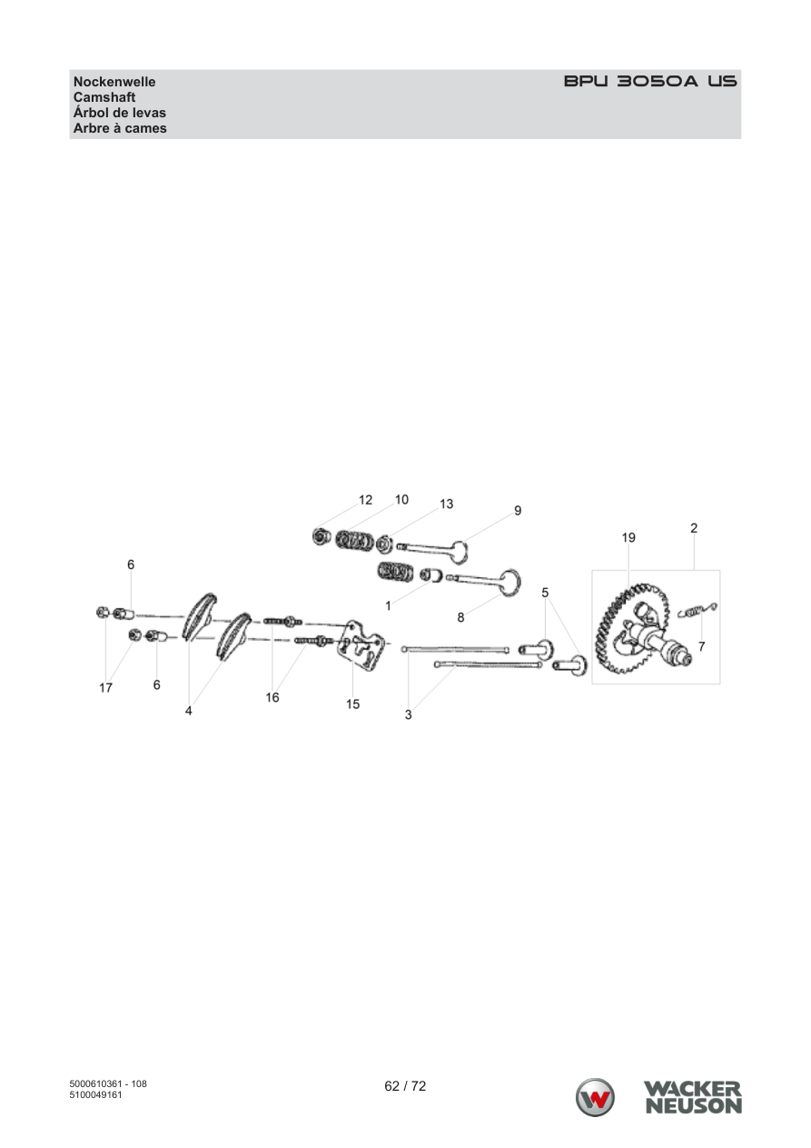 Wacker Neuson BPU3050 Vibratory Plate BPU 3050A US Camshaft parts diagram