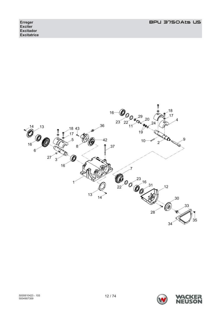 Wacker Neuson BPU3750 Vibratory Plate BPU 3750Ats US Exciter parts diagram
