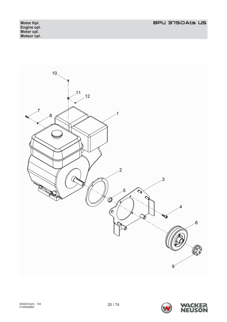 Wacker Neuson BPU3750 Vibratory Plate Engine complete parts diagram