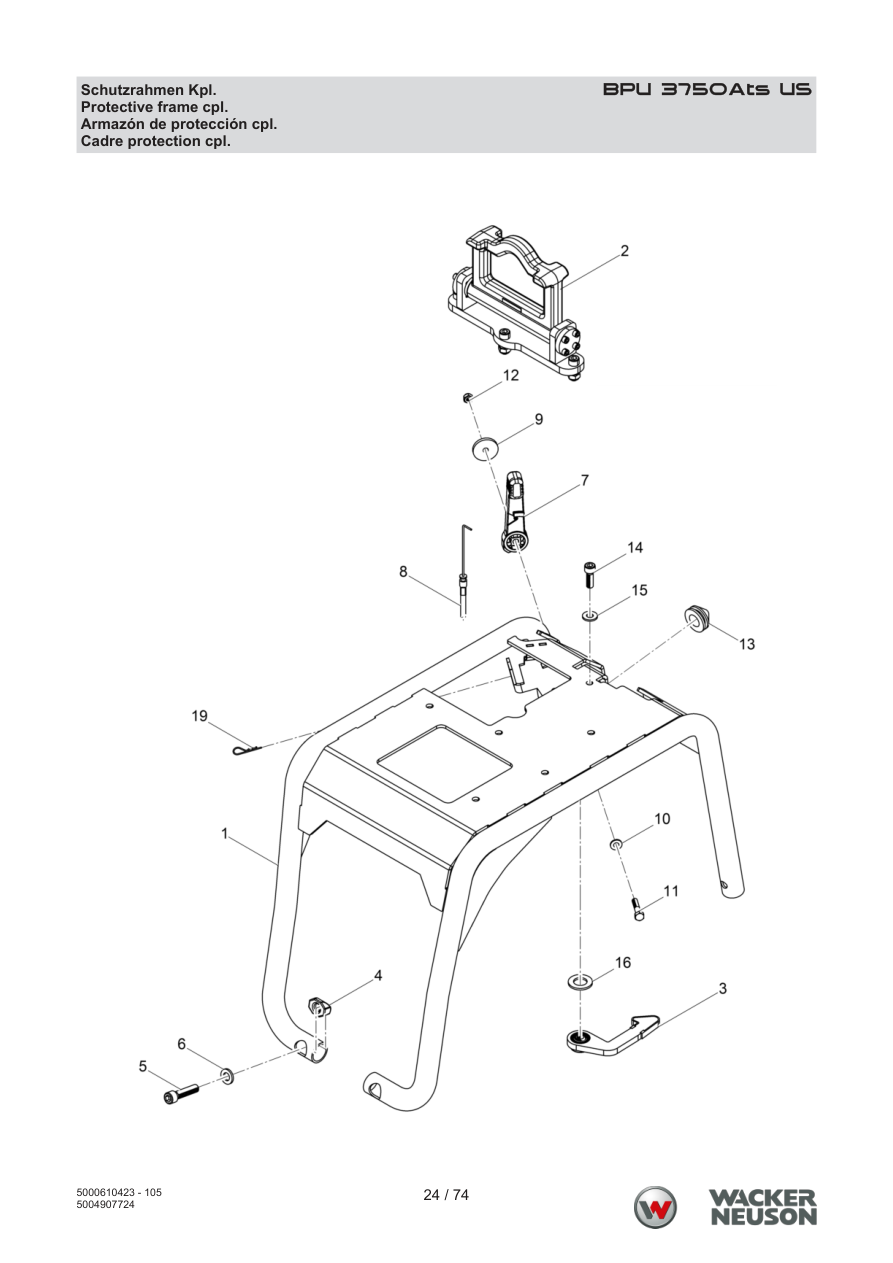 Wacker Neuson BPU3750 Vibratory Plate Protective frame cpl. parts diagram
