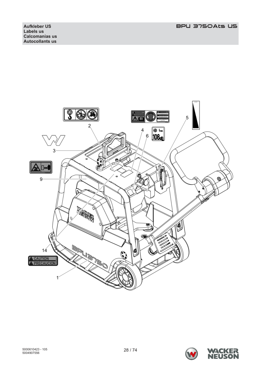 Wacker Neuson BPU3750 Vibratory Plate BPU 3750Ats US Decals US parts diagram