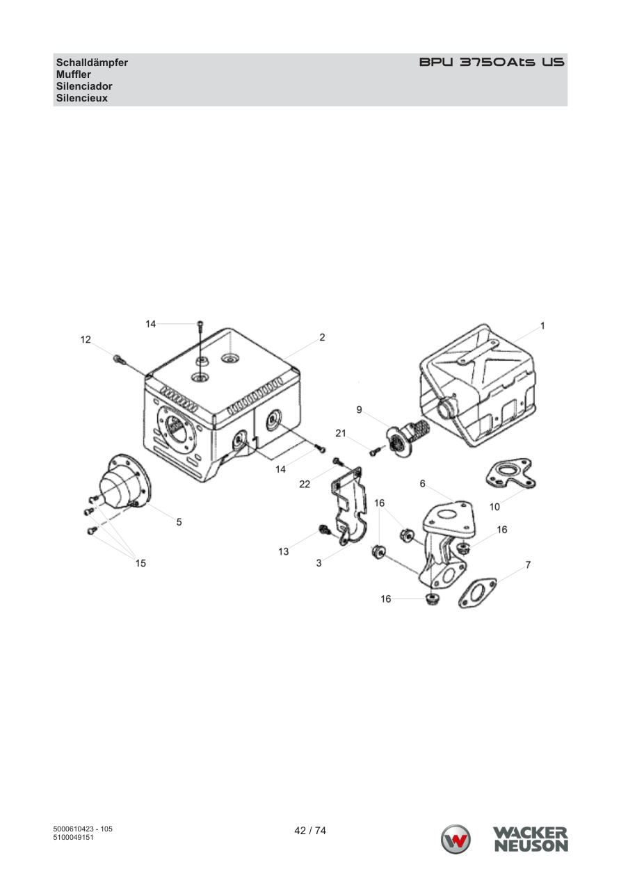 Wacker Neuson BPU3750 Vibratory Plate Muffler parts diagram
