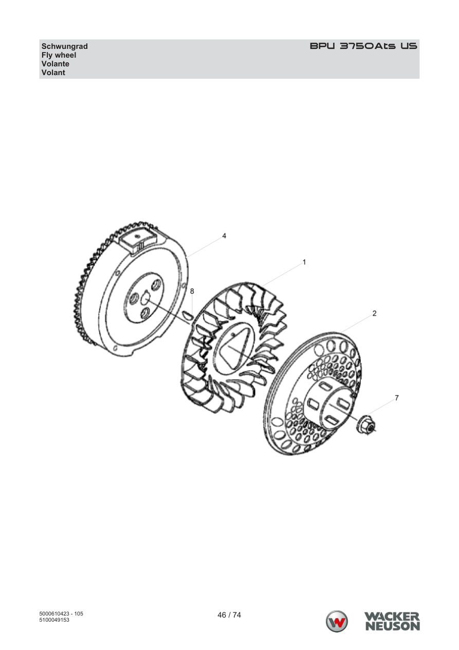 Wacker Neuson BPU3750 Vibratory Plate BPU 3750Ats US Flywheel parts diagram