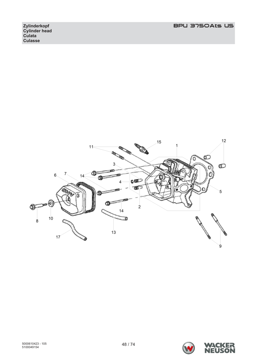 Wacker Neuson BPU3750 Vibratory Plate BPU 3750Ats US Cylinder head parts diagram