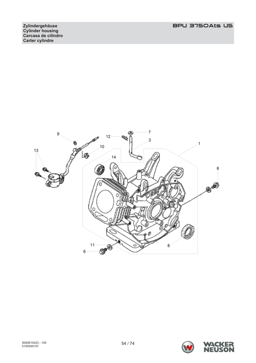 Wacker Neuson BPU3750 Vibratory Plate Cylinder housing parts diagram