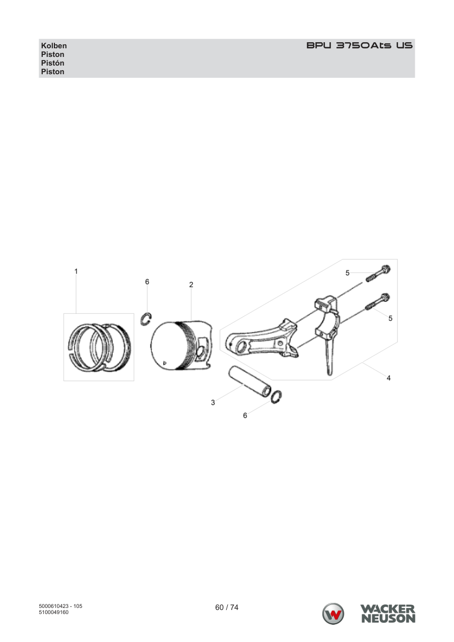 Wacker Neuson BPU3750 Vibratory Plate BPU 3750Ats US Piston parts diagram