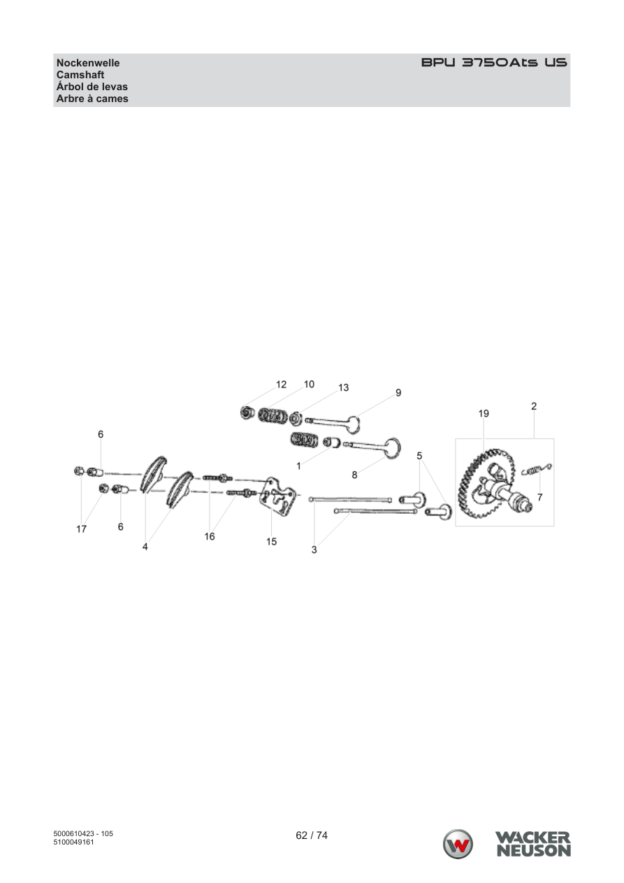 Wacker Neuson BPU3750 Vibratory Plate BPU 3750Ats US Camshaft parts diagram