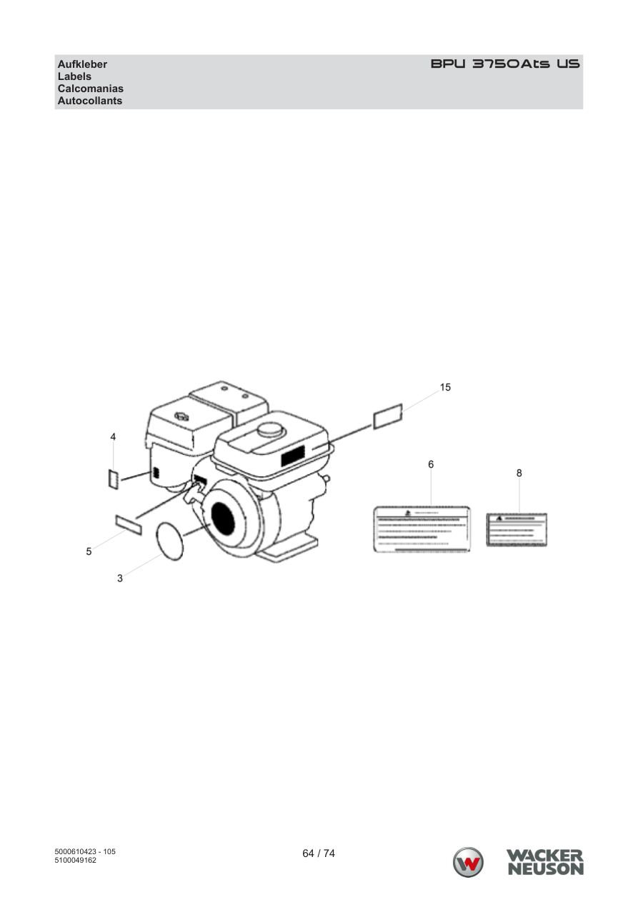 Wacker Neuson BPU3750 Vibratory Plate BPU 3750Ats US Decals parts diagram