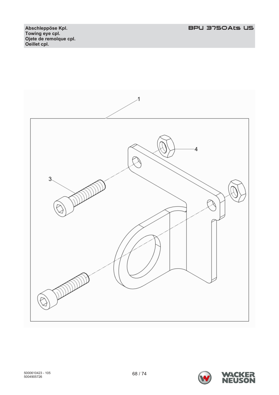 Wacker Neuson BPU3750 Vibratory Plate Towing eye cpl. parts diagram