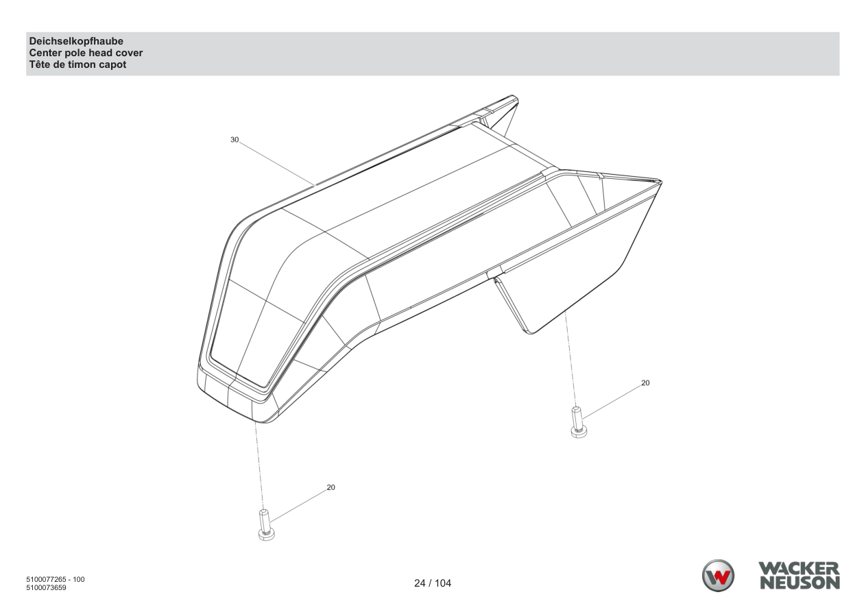 Wacker Neuson BPU5260 Vibratory Plate Center pole head cover parts diagram